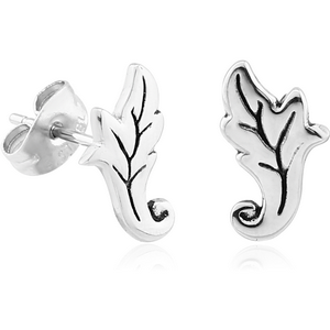 SURGICAL STEEL EAR STUDS PAIR - FILIGREE LEAF