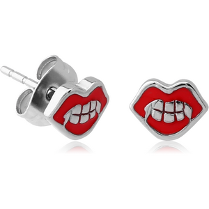 SURGICAL STEEL EAR STUDS PAIR WITH ENAMEL - MOUTH