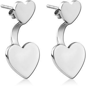 SURGICAL STEEL BACK EARRINGS WITH STUD PAIR - HEARTS