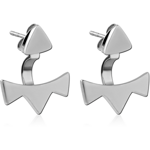 SURGICAL STEEL BACK EARRINGS WITH STUD PAIR - TRIANGLE