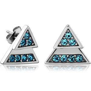 SURGICAL STEEL JEWELLED BACK EARRINGS WITH STUD PAIR - TRIANGLE