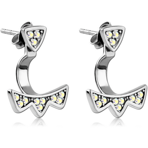 SURGICAL STEEL JEWELLED BACK EARRINGS WITH STUD PAIR - TRIANGLE