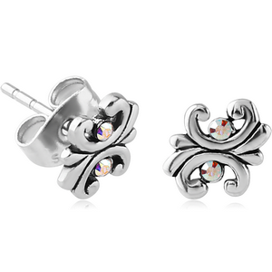 SURGICAL STEEL JEWELLED EAR STUDS PAIR - FILIGREE