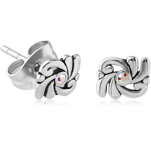 SURGICAL STEEL JEWELLED EAR STUDS PAIR - FILIGREE