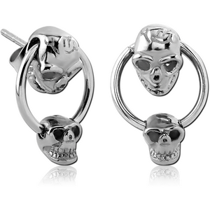 SURGICAL STEEL EAR STUDS PAIR - SKULL