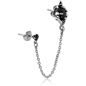 SURGICAL STEEL JEWELLED EAR STUDS WITH CONNECTING CHAIN - ANCHOR CROSS