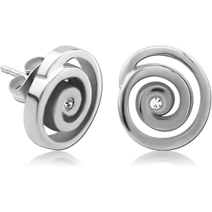 SURGICAL STEEL JEWELLED EAR STUDS PAIR - SPIRAL