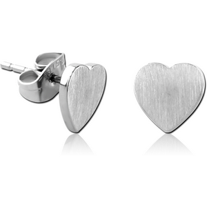 SURGICAL STEEL EAR STUDS PAIR - HEART FLAT