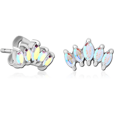 SURGICAL STEEL JEWELLED EAR STUDS PAIR - FIVE GEMS