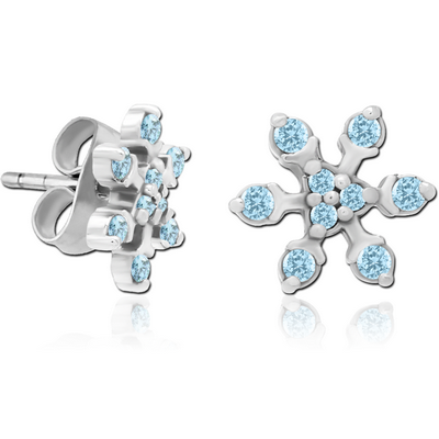 SURGICAL STEEL JEWELLED EAR STUDS PAIR - SNOWFLAKE