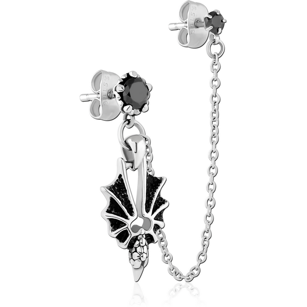 SURGICAL STEEL JEWELLED EAR STUDS WITH CONNECTING CHAIN