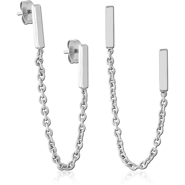 SURGICAL STEEL EAR STUDS WITH CHAIN