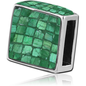 SURGICAL STEEL SYNTHETIC MOTHER OF PEARL MOSAIC FLAT BEAD - SQUARE