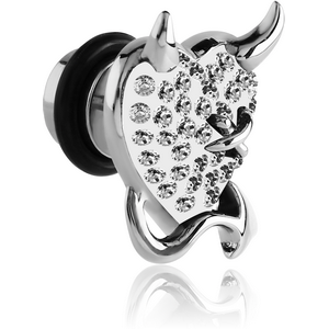 SURGICAL STEEL CRYSTALINE JEWELLED DEVIL HEART FAKE PLUG