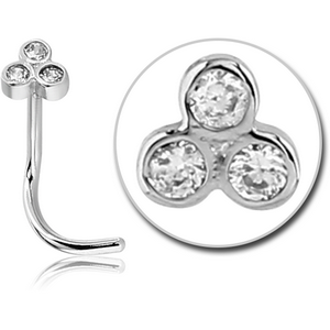 SURGICAL STEEL CURVED BEZEL SET JEWELLED TRINITY NOSE STUD