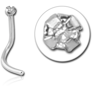 SURGICAL STEEL CURVED NOSE STUD PRONG SET DIAMOND 1.35MM