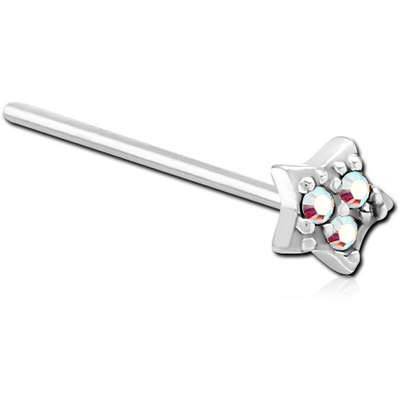 SURGICAL STEEL STRAIGHT JEWELLED NOSE STUD - STAR