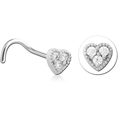 SURGICAL STEEL CURVED JEWELLED NOSE STUD - HEART