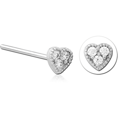 SURGICAL STEEL STRAIGHT JEWELLED NOSE STUD - HEART