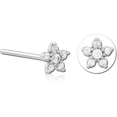 SURGICAL STEEL STRAIGHT JEWELLED NOSE STUD - FLOWER