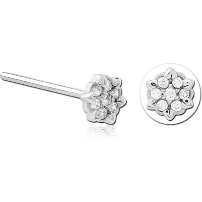 SURGICAL STEEL STRAIGHT JEWELLED NOSE STUD - FLOWER