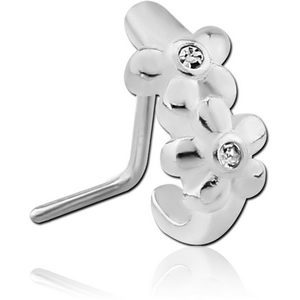 SURGICAL STEEL STRAIGHT JEWELLED WRAP AROUND NOSE STUD - FLOWER