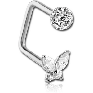 SURGICAL STEEL LIP HOOP WITH BUTTERFLY AND CRYSTALINE JEWELLED BALL