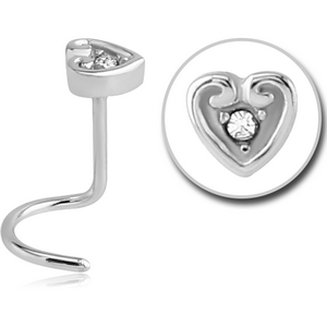 SURGICAL STEEL JEWELLED LARGE CURVE NOSE STUD - HEART