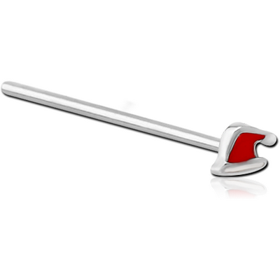 SURGICAL STEEL STRAIGHT NOSE STUD WITH ENAMEL - SANTA HAT