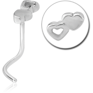 SURGICAL STEEL CURVED NOSE STUD - DOUBLE HEARTS