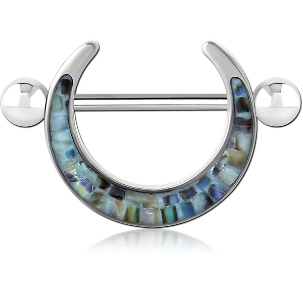 SURGICAL STEEL SYNTHETIC MOTHER OF PEARL MOSAIC NIPPLE SHIELD