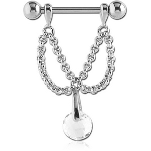 SURGICAL STEEL JEWELLED NIPPLE SHIELD - CHAIN AND ROUND BALL