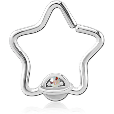 SURGICAL STEEL JEWELLED OPEN STAR SEAMLESS RING - HALF OPEN EYE