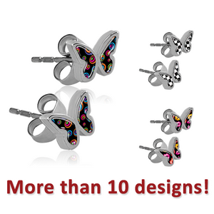 SURGICAL STEEL PICTURE EAR STUDS - BUTTERFLY