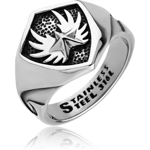 SURGICAL STEEL RING - STAR WITH WINGS