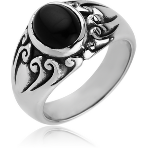 SURGICAL STEEL RING WITH ONYX - WAVES