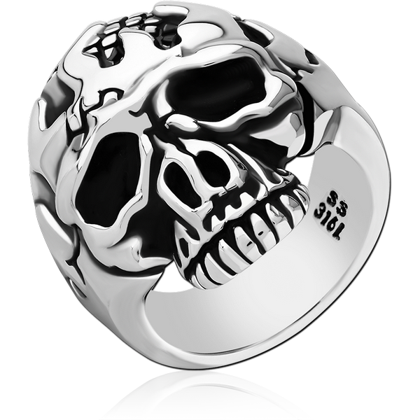 SURGICAL STEEL RING - WIDE BAND SKULL