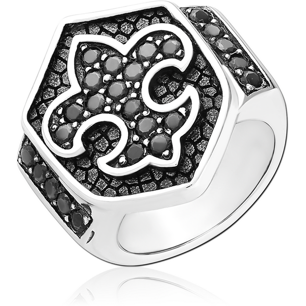 SURGICAL STEEL JEWELLED RING - FANCY FLEUR DE LIS