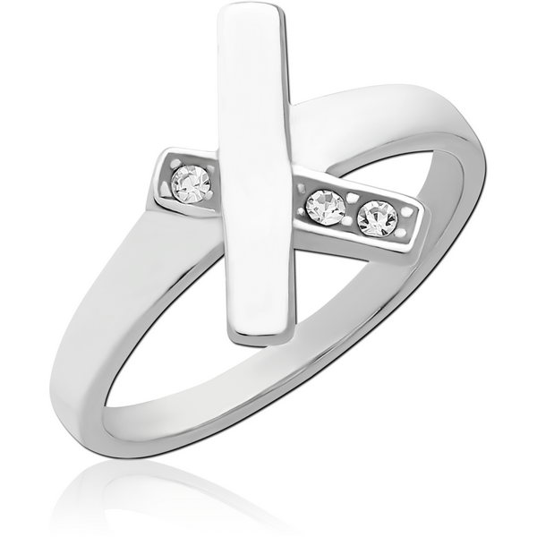 SURGICAL STEEL JEWELLED RING - CROSS LINES