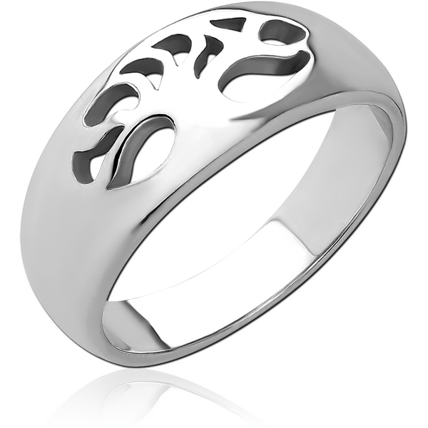 SURGICAL STEEL RING - BAND CUT OUT TREE OF LIFE