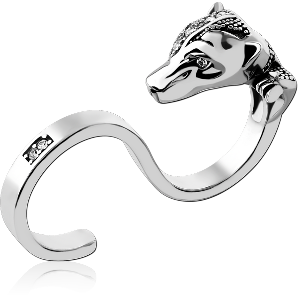 SURGICAL STEEL JEWELLED TWO FINGER RING - TIGER