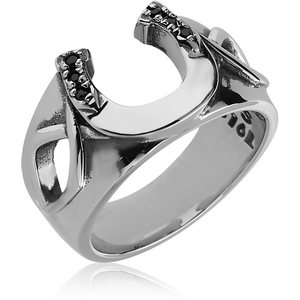 SURGICAL STEEL JEWELLED RING - HORSE SHOE