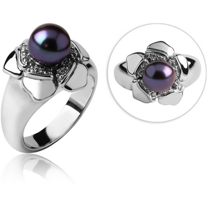 SURGICAL STEEL JEWELLED RING WITH SYNTHETIC PEARL