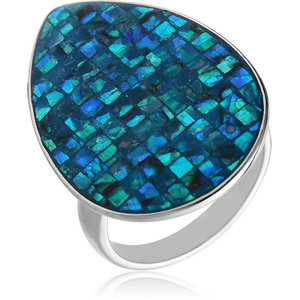 SURGICAL STEEL SYNTHETIC MOTHER OF PEARL MOSAIC RING