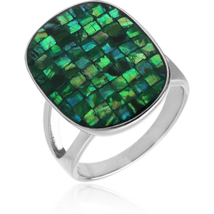 SURGICAL STEEL SYNTHETIC MOTHER OF PEARL MOSAIC RING