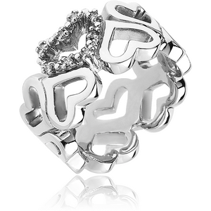 SURGICAL STEEL JEWELLED RING - HEARTS