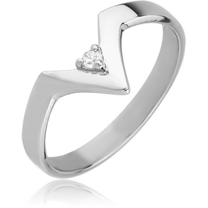 SURGICAL STEEL JEWELLED RING - V SHAPE AND TOP STONE