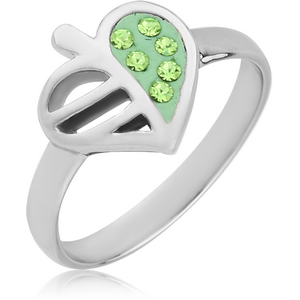 SURGICAL STEEL CRYSTALINE JEWELLED RING - LEAF