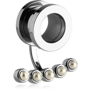 STAINLESS STEEL THREADED TUNNEL WITH SURGICAL STEEL TOP WITH SYNTHETIC PEARL