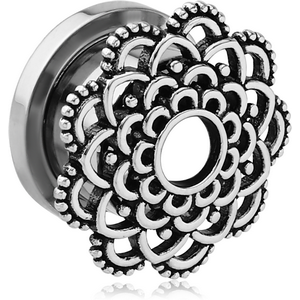 STAINLESS STEEL THREADED TUNNEL WITH SURGICAL STEEL TOP - FLOWER FILIGREE